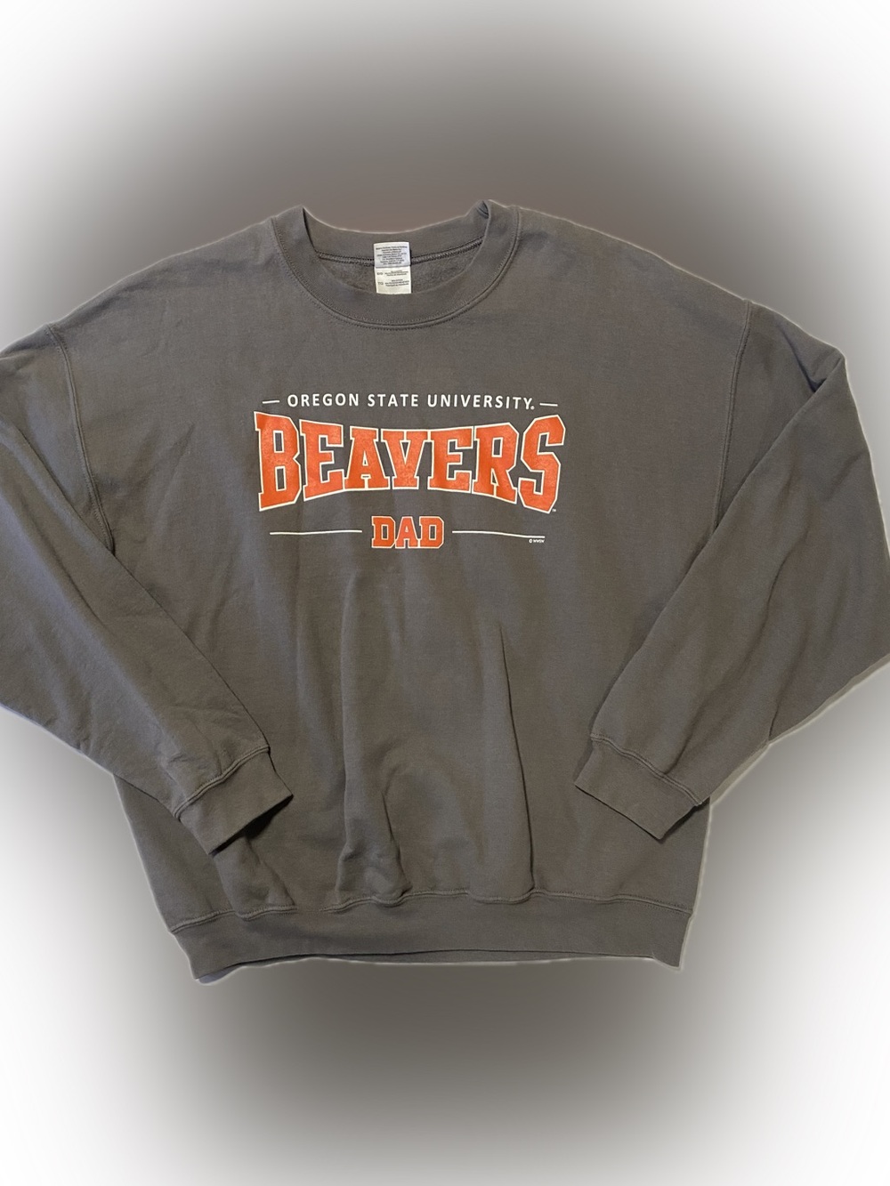Gildan Gray Crewneck Sweatshirt with Orange Beavers 'DAD' Graphic